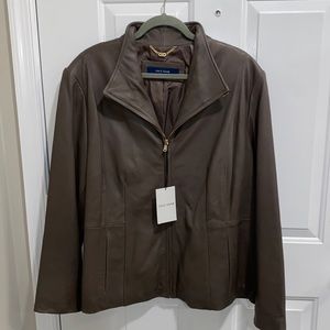 Cole Haan 2x Brown leather jacket. Never worn. Cole Haan tag still attached.